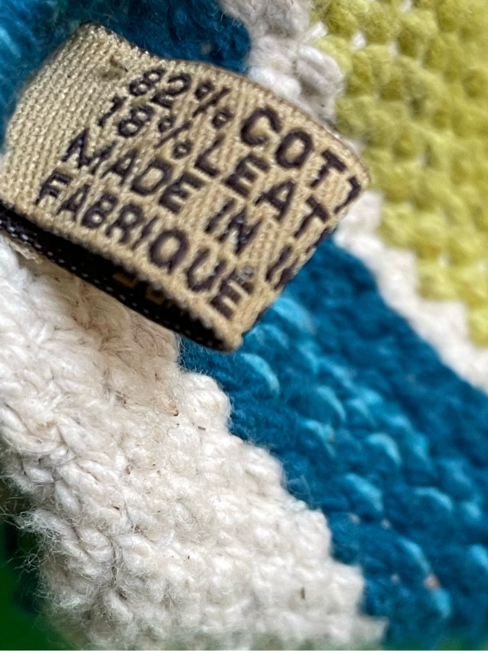 Woven Green & Blue Stripe Tote Bag with Leather Straps - Picture 14 of 15
